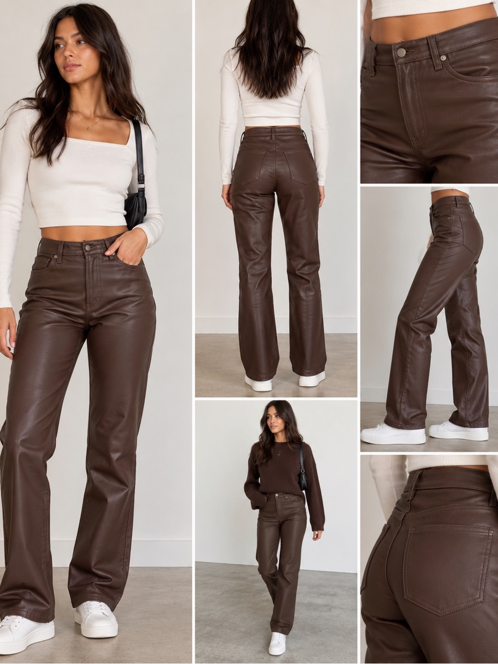 GAP Brown Faux Leather Boot-Cut Pants